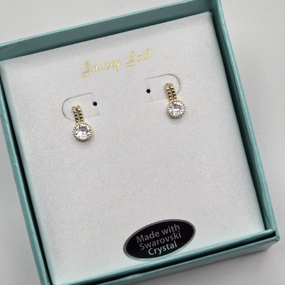 Swarovski Elements Crystal Earrings Gold - Picture 2 of 7